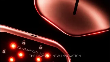 The Curapod-M LED side and name in red light.